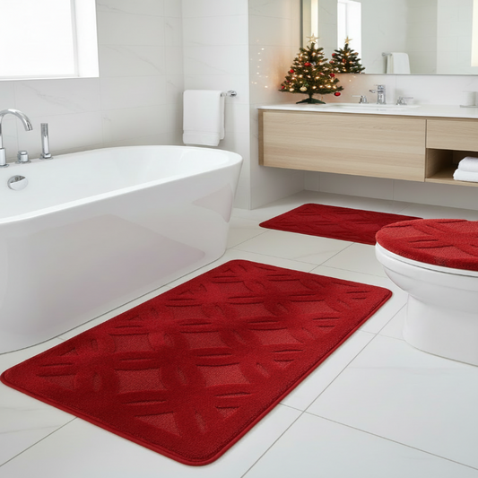 3 piece OVERSIZED bathroom Mats Rug set  Red