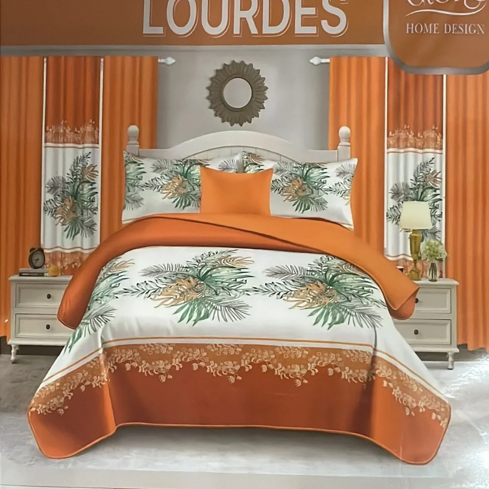 10 Piece LORDES Quilt w Sheet Set W Matching Curtains  KING ORANGE