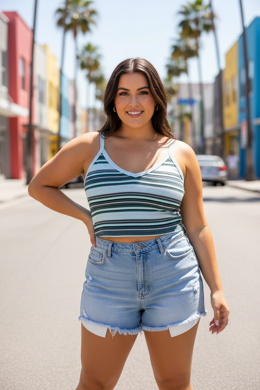 Women's Striped Plus Size Cropped Wide-Strap Cami Top