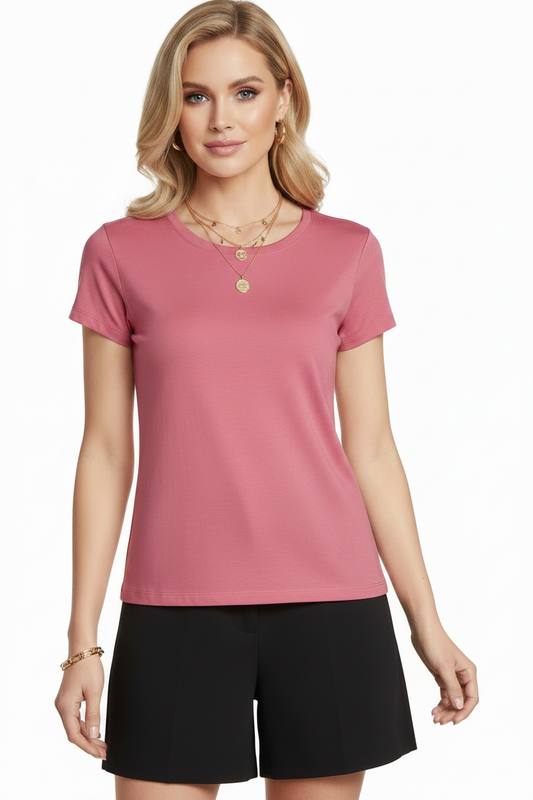 Women's Crew Neck 100% cotton Short Sleeve T-Shirt Tee Shirt PINK