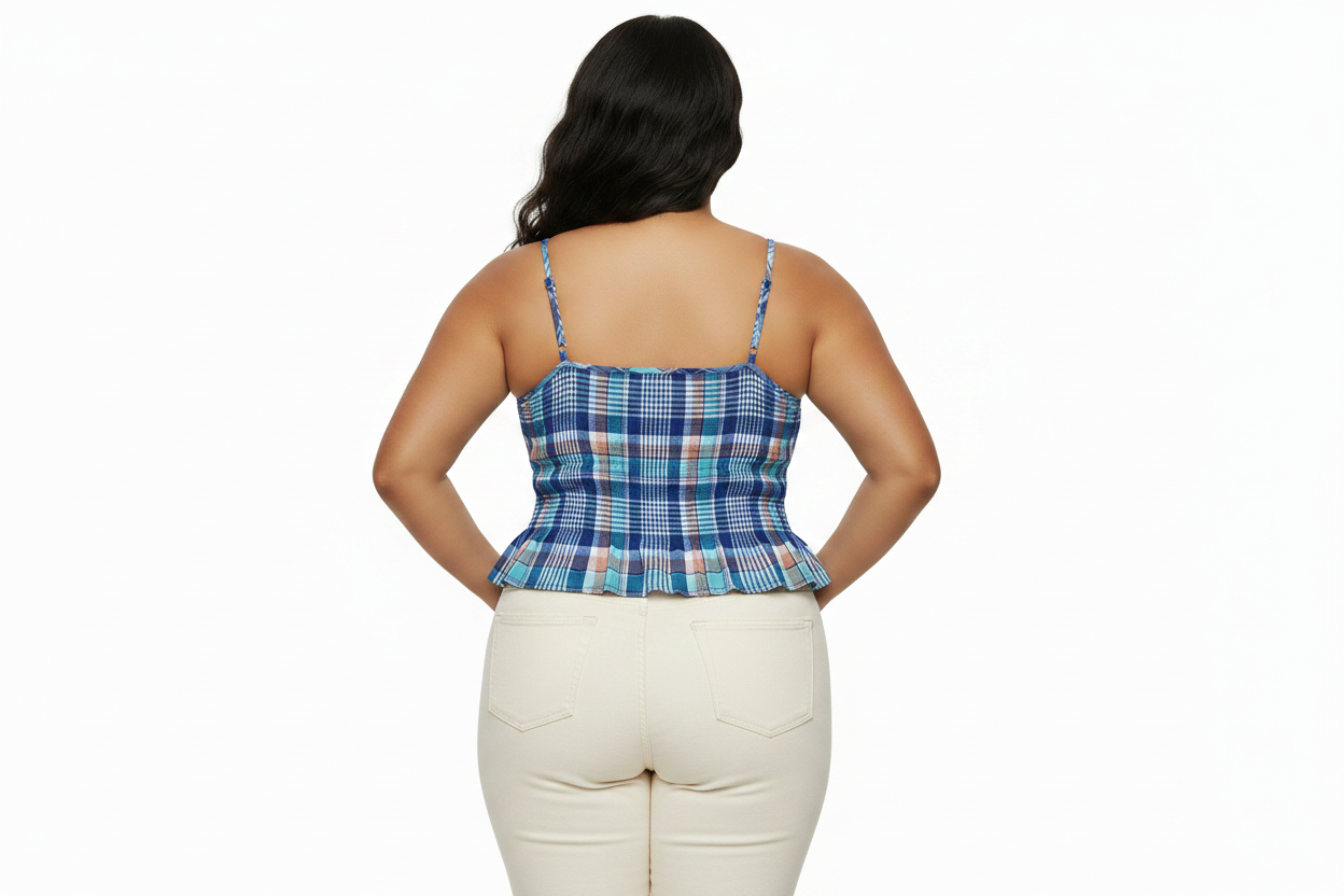 Women's Plaid Plus Size Blue Peplum Cinch-Waist Tank