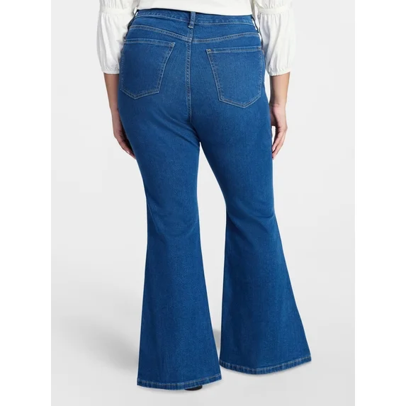 Womens PLUS Button up Corset Fitted Flare Denim Jeans Sloane Wash