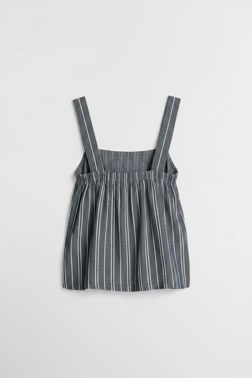 PLUS SIZE Women's Square Neck  Adjustable Strap Linen Tank Grey w Stripe
