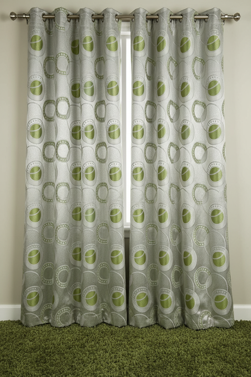 DANIELLE GREEN CIRCLE Jacquard Circle Weave  Grommet Panel Curtain