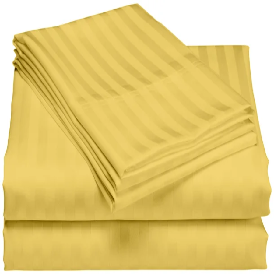 Luxury 6 piece Sheet Set DAMASK Stripe  Soft 1800 YELLOW