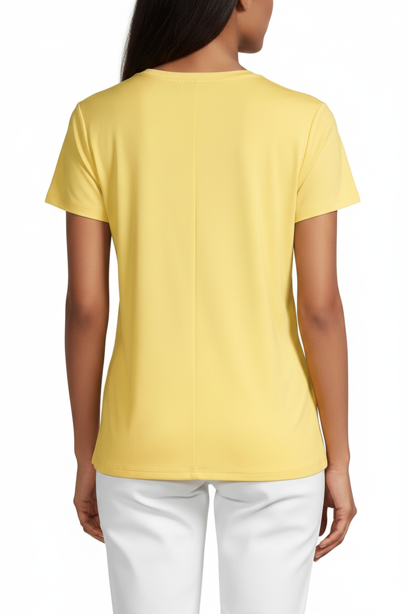 Women's Crew Neck Short Sleeve Twisted knot T-Shirt  Tee LEMON YELLOW