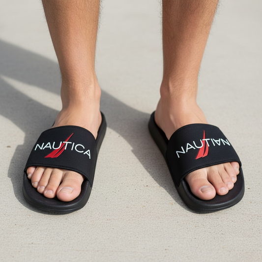 Men's Nautica Black emblem  Logo Slide Slippers