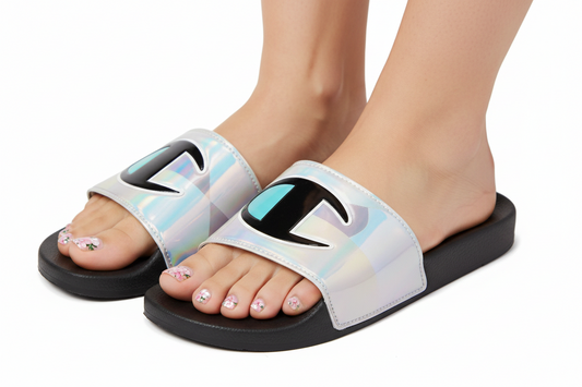 Women's Champion  Print Logo Slipper Slides Incandescent Black