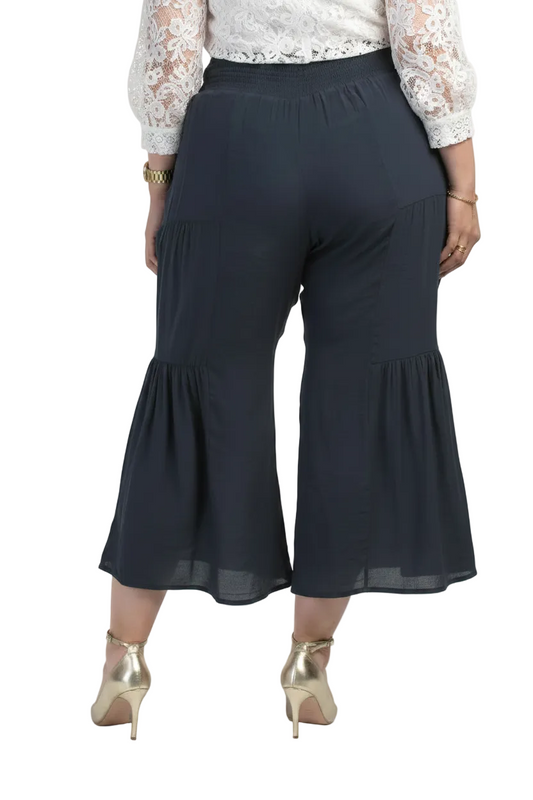 Women's PLUS SIZE  Pull On Tie Waist Gauze Pants  NAVY