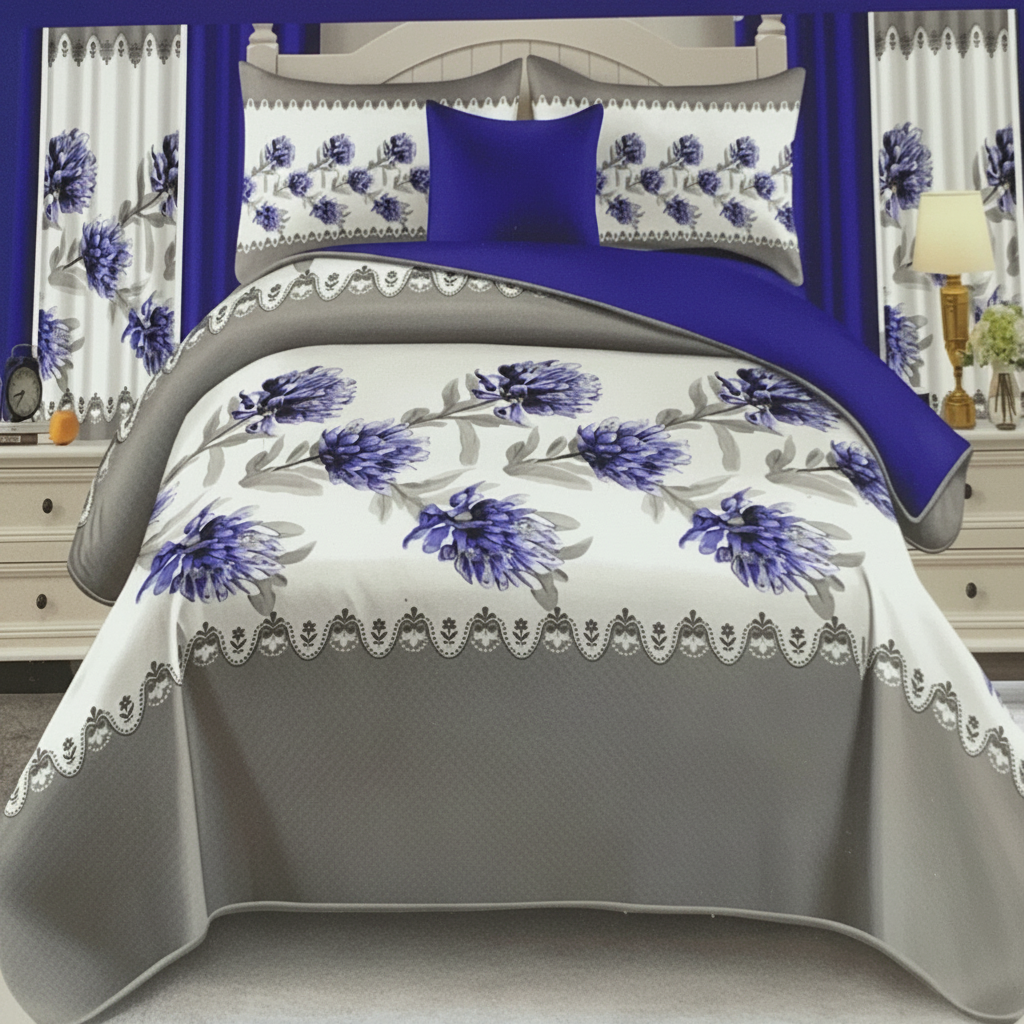 10 Piece LORDES Quilt w Sheet Set W Matching Curtains  KING BLUE