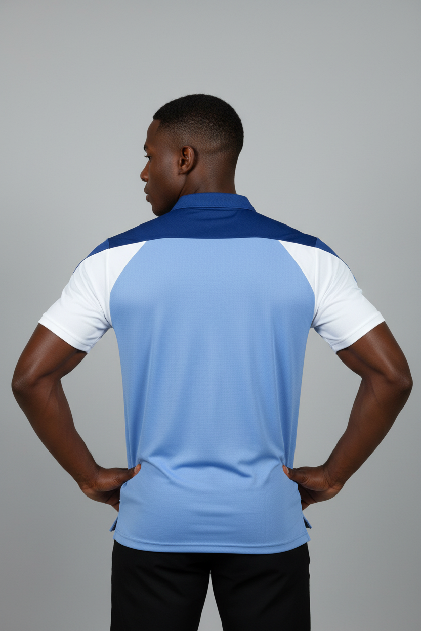 Men's Jersey 3 Colored Block Polo Shirt Royal Blue