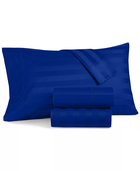 Luxury 6 piece Sheet Set Damask Stripe  Soft 1800 Royal Blue KING