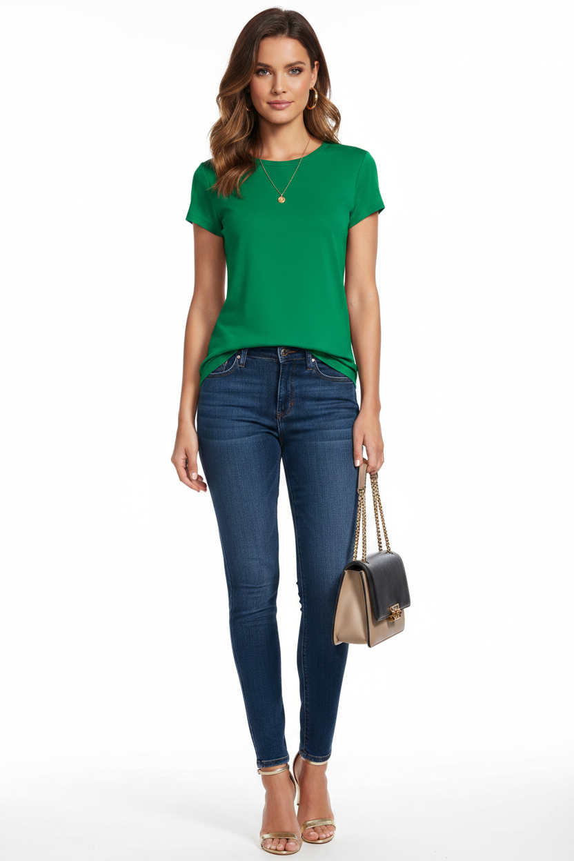 Women's Crew Neck 100% Short Sleeve T-Shirt Tee Shirt GREEN
