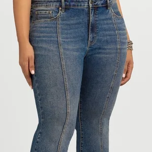 Women's PLUS Jessica Simpson Daisy Flare Slit Front Seamed Denim Dark Jeans
