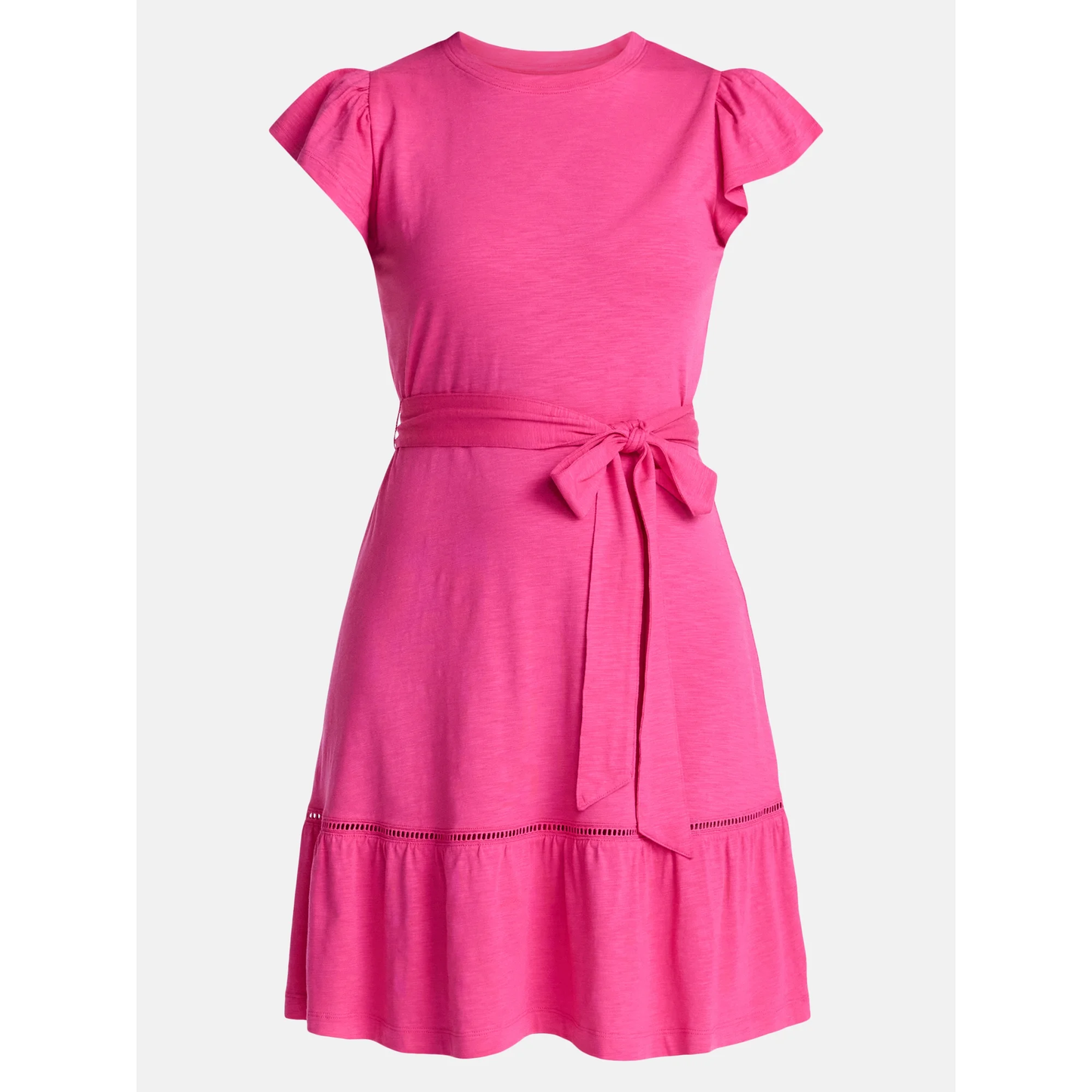 Women's PLUS SIZE Plus Belted Mini Dress with Flutter Sleeves Pink