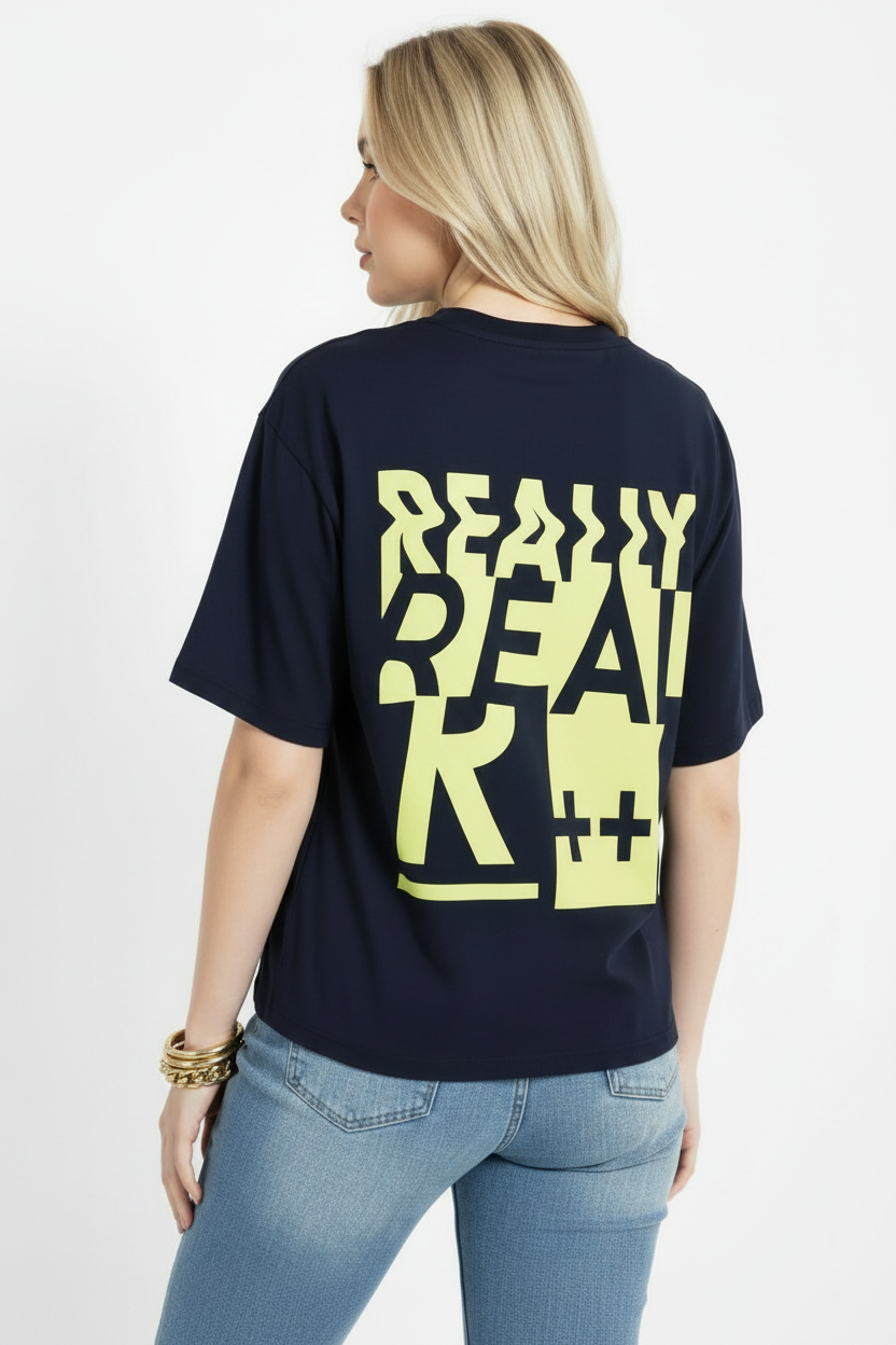 Women's Boxy Oversized Graphic Print  Crop " REALLY REAL" Tee T-Shirt.
