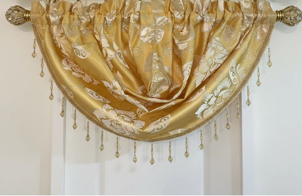 CASSIE GOLDEN  2 PCS Set  yellow Printed W Unattached Valance  Floral Pattern Panel Curtain