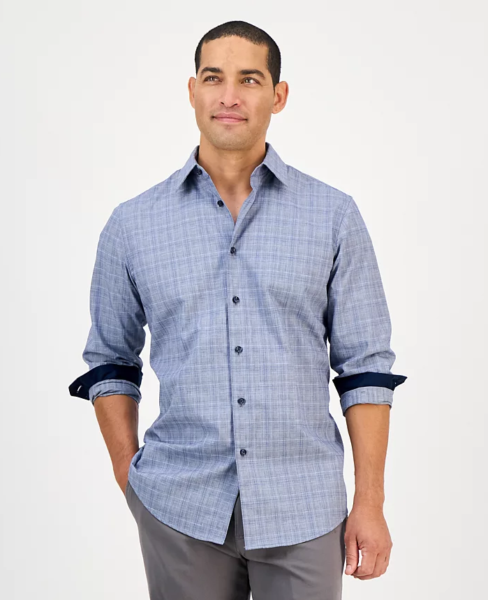 Men's Long sleeve  Blue Combo Pioloa Plaid button down 100% cotton Shirt