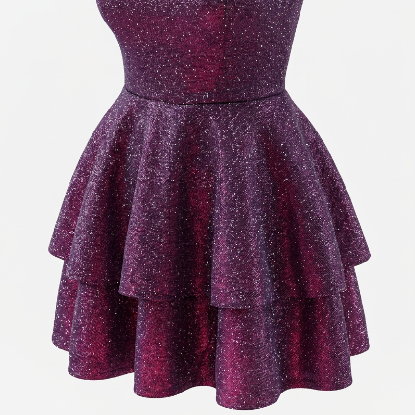 Women's PLUS Glittered Double Layered Fit n Flare Part Dress w Lace back Purple