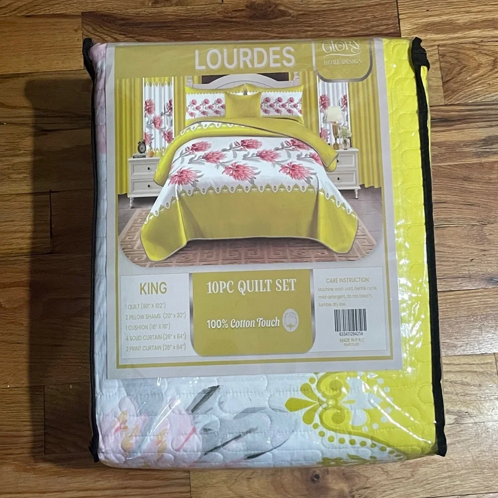 10 Piece LORDES Quilt w Sheet Set W Matching Curtains  KING YELLOW