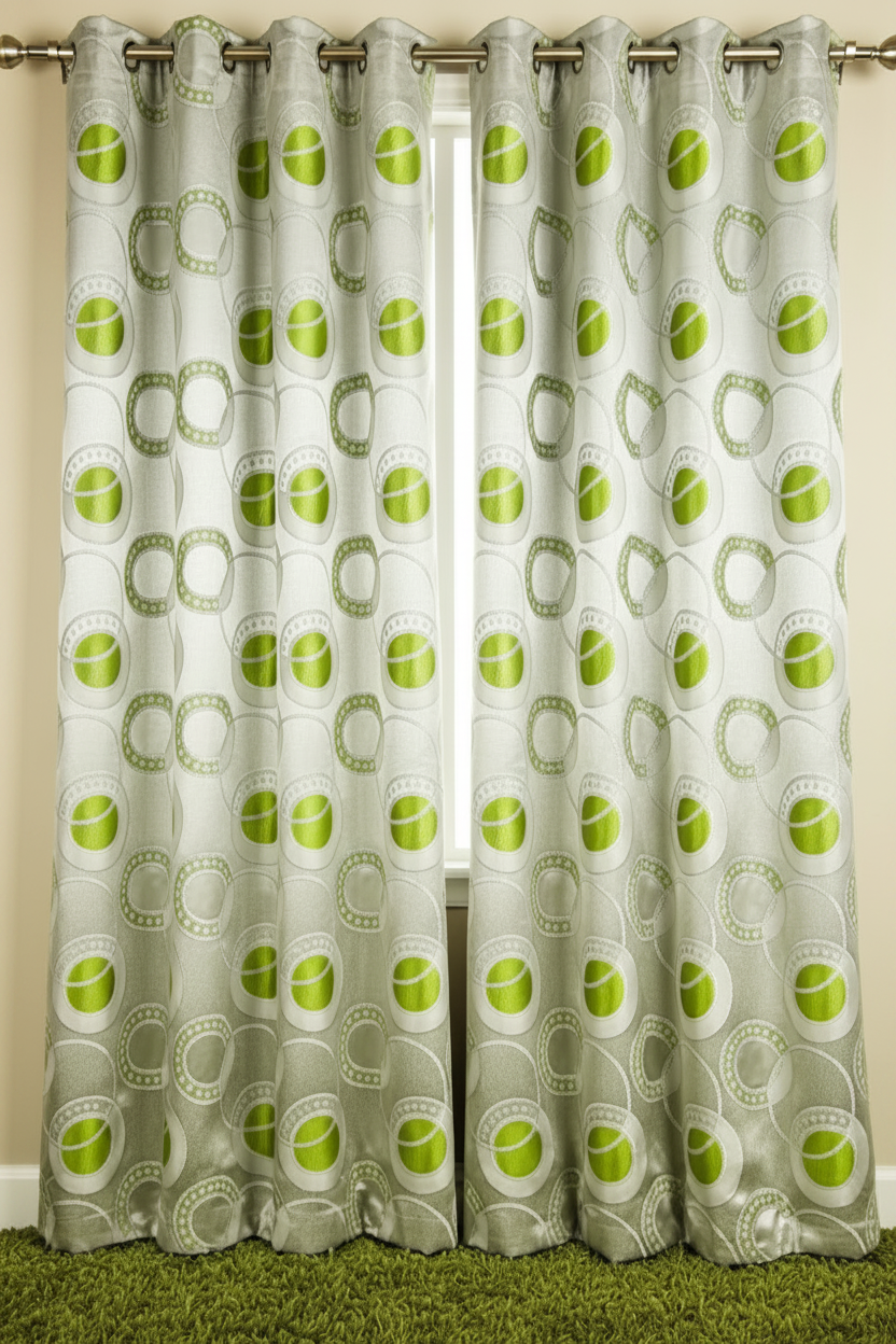 DANIELLE GREEN CIRCLE Jacquard Circle Weave  Grommet Panel Curtain