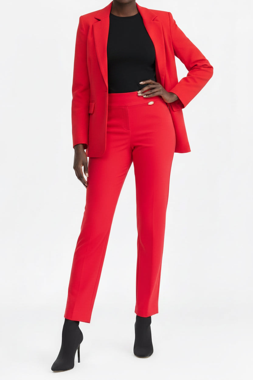 WOMEN's PLUS REG Size Mid-Rise Pull-On Straight-Leg Pants Red
