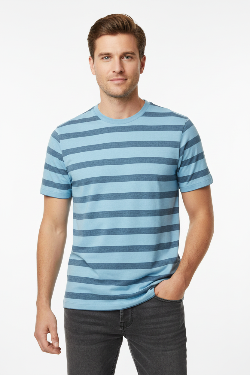Men's Striped Crew-Neck T-Shirt for Men Blue
