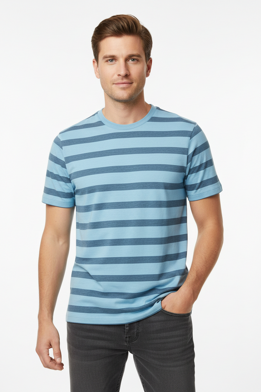 Men's Striped Crew-Neck T-Shirt for Men Blue
