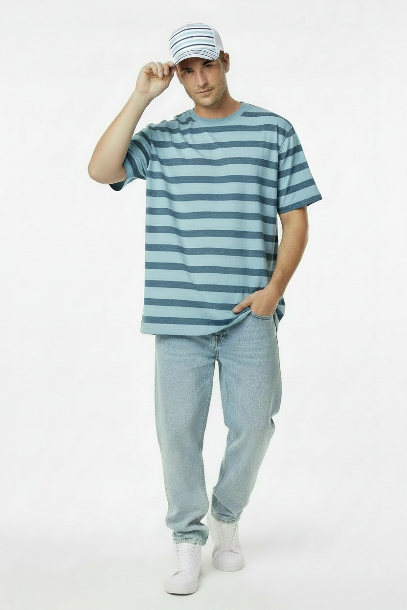 Men's Striped Crew-Neck T-Shirt for Men Blue