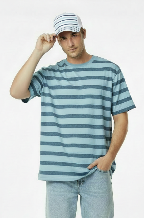Men's Striped Crew-Neck T-Shirt for Men Blue