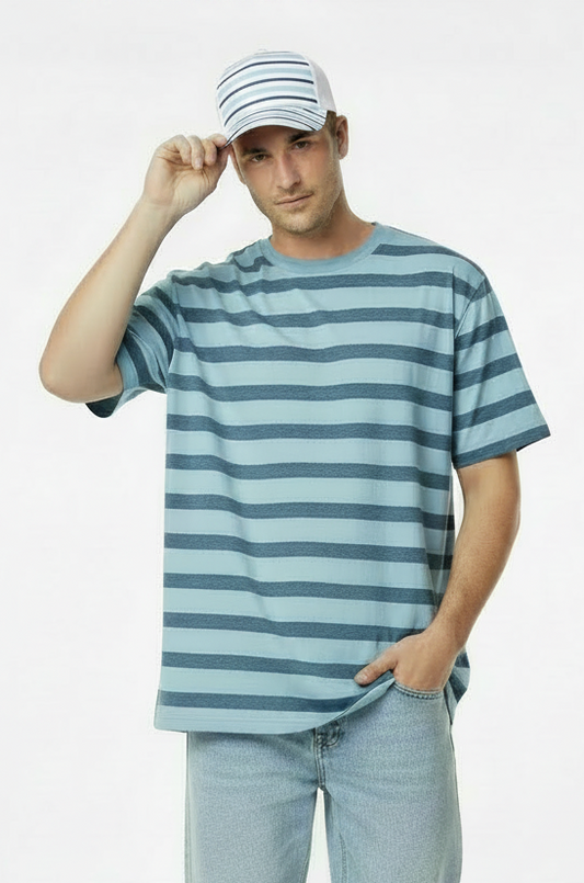 Men's Striped Crew-Neck T-Shirt for Men Blue