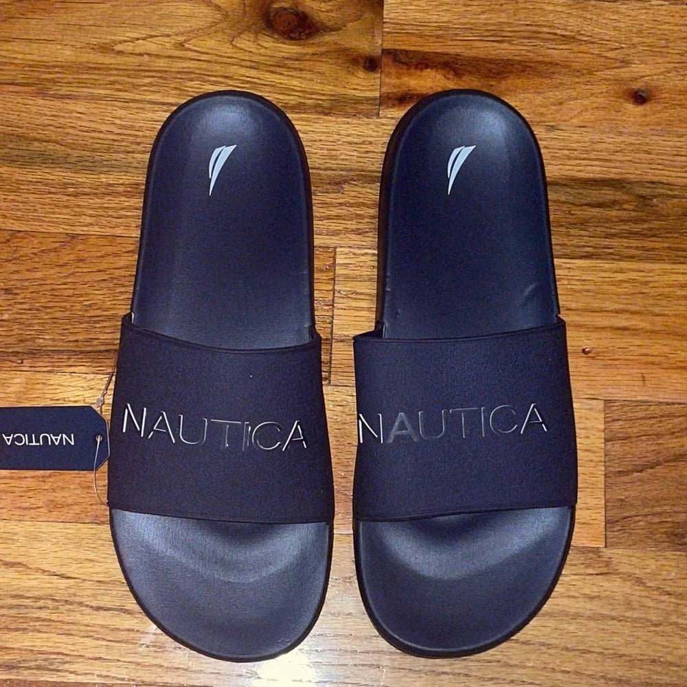 Men's Nautical Blue Logo Front namesake  Slide Slippers