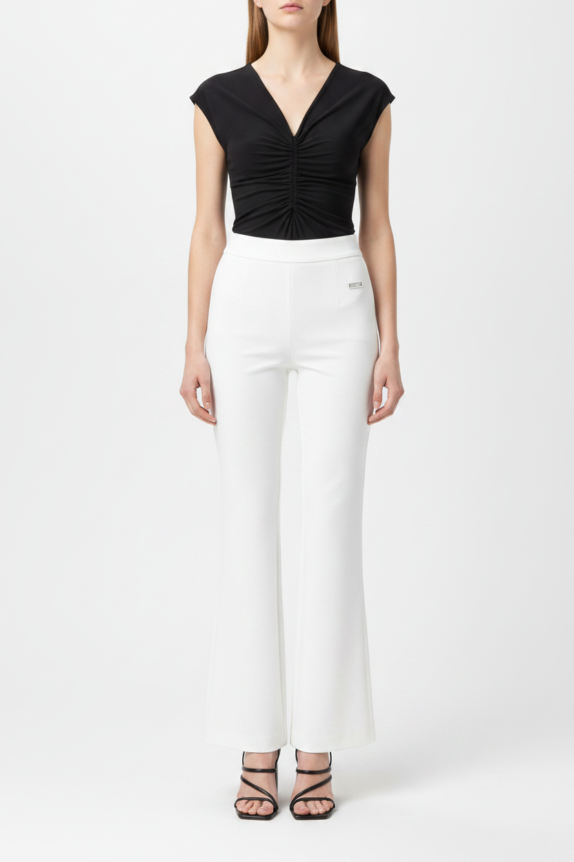 WOMEN's PLUS Size Mid-Rise Pull-On flare -Leg Pants White