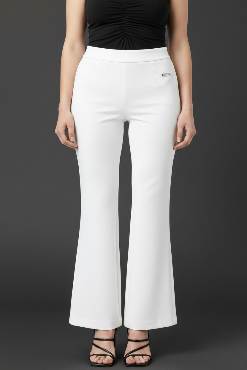 WOMEN's PLUS Size Mid-Rise Pull-On flare -Leg Pants White