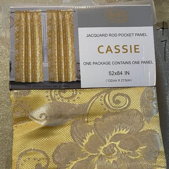 Golden Yellow Printed Floral Pattern Panel Curtian
